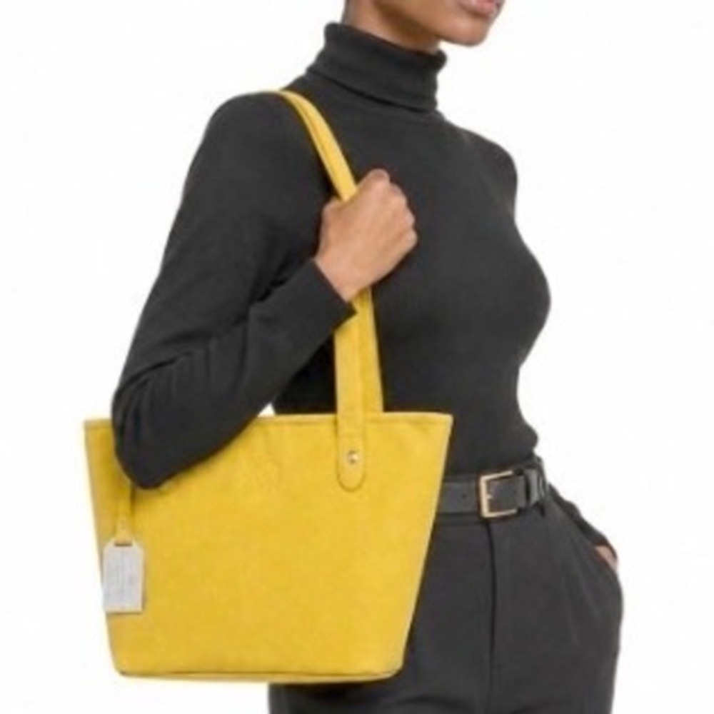 Lauren Ralph Lauren Yellow Lizard Embossed Faux Leather Crest‎ Tote Bag 39-11